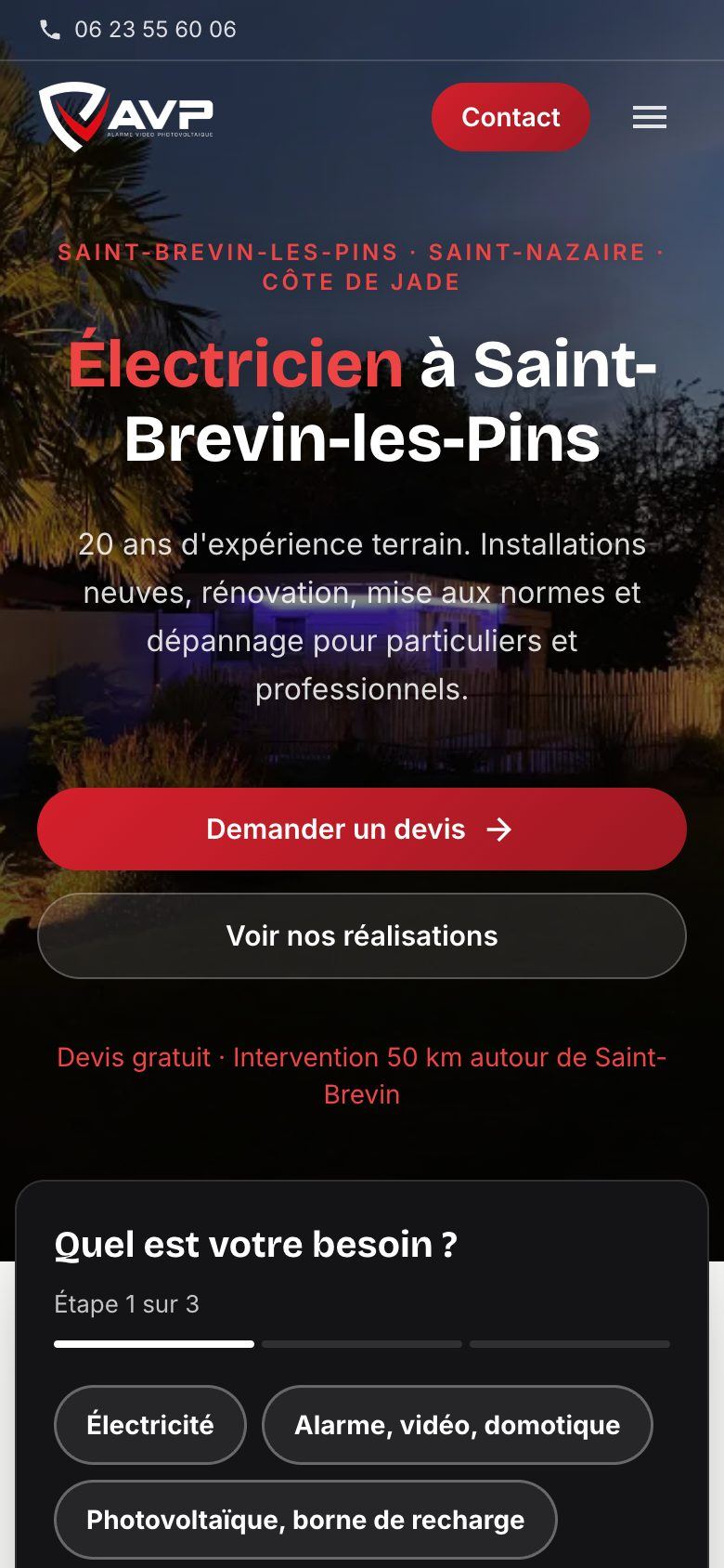 Site web client - AVP, électricien à Saint-Brevin-les-Pins, version mobile