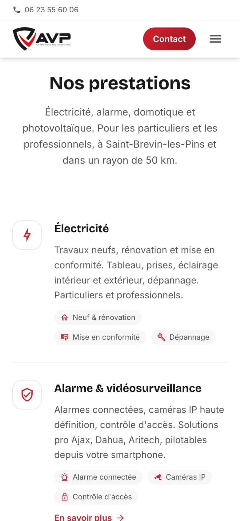 Site web client - AVP, électricien à Saint-Brevin-les-Pins, version mobile