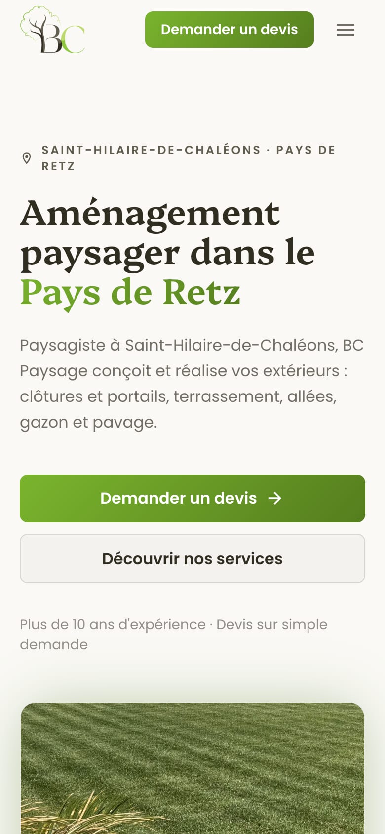 Site web client - BC Paysage, paysagiste en Pays de Retz, version mobile