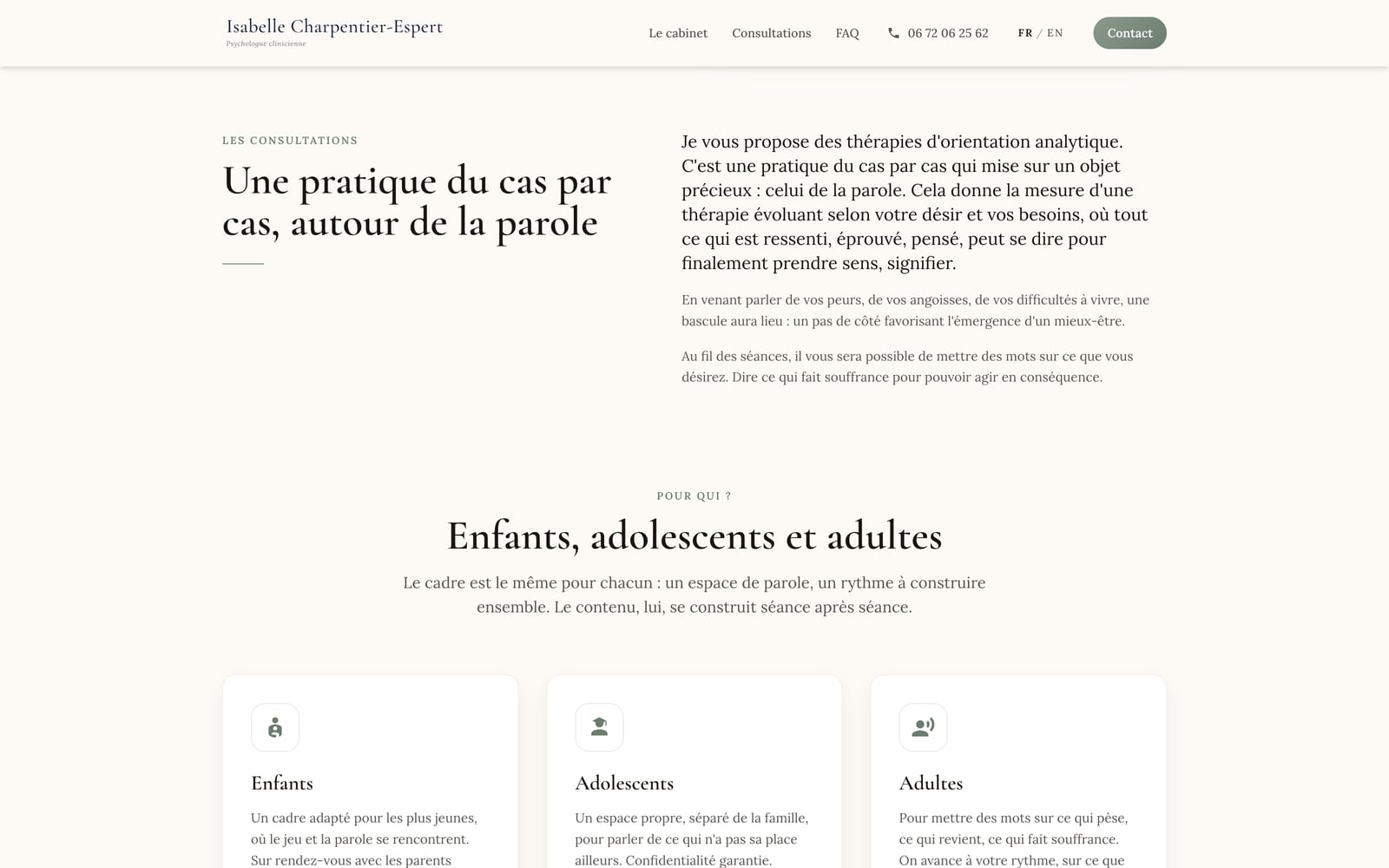 Site web client - Isabelle Espert, psychologue clinicienne