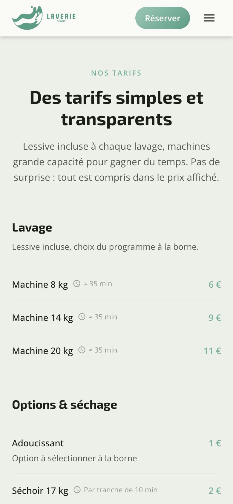 Site web client - Laverie de Retz, laverie automatique à Port-Saint-Père, version mobile