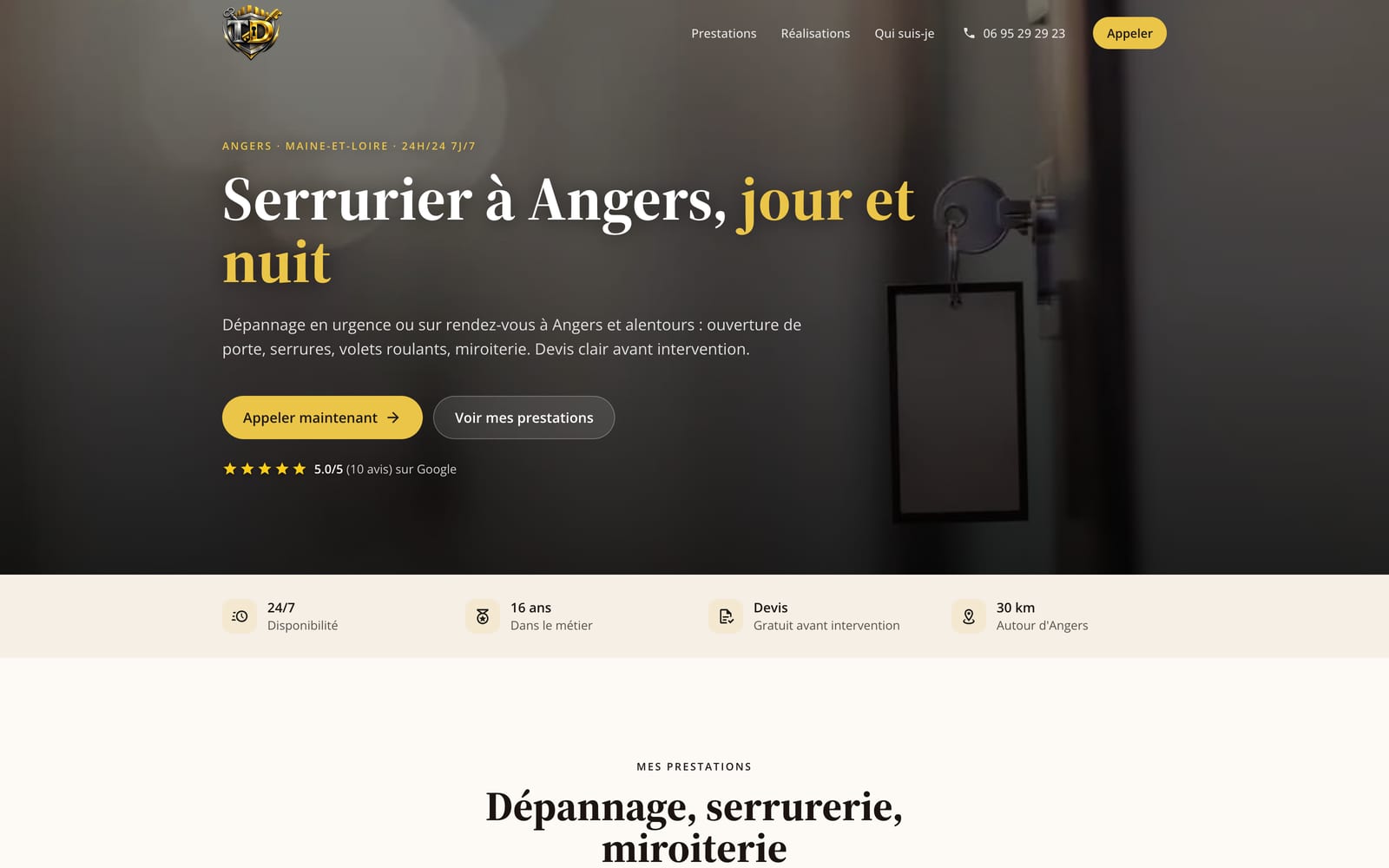 Site web client - TD Serrurerie, serrurier-miroitier à Angers